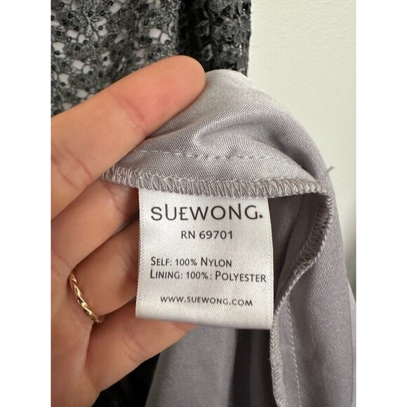 Sue Wong Nocturne Sheath Dress Long Sleeve Embellished Lined V-Neck Gray Women 6 - Picture 7 of 9